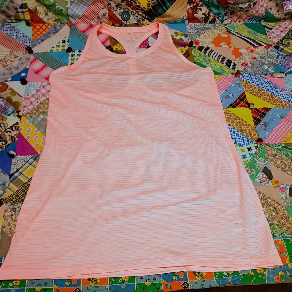 Athleta Womens Small Pink Coral Stripe Racerback Tank Top Lightweight Athletic